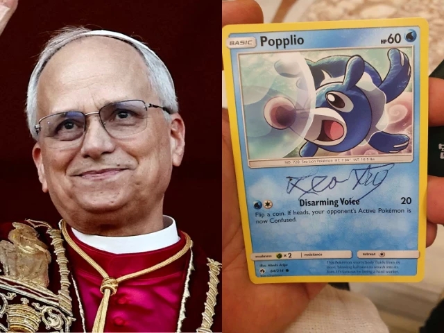 Leó pápa Popplio (Pope Leo) Pokémon kártyára adta kézjegyét