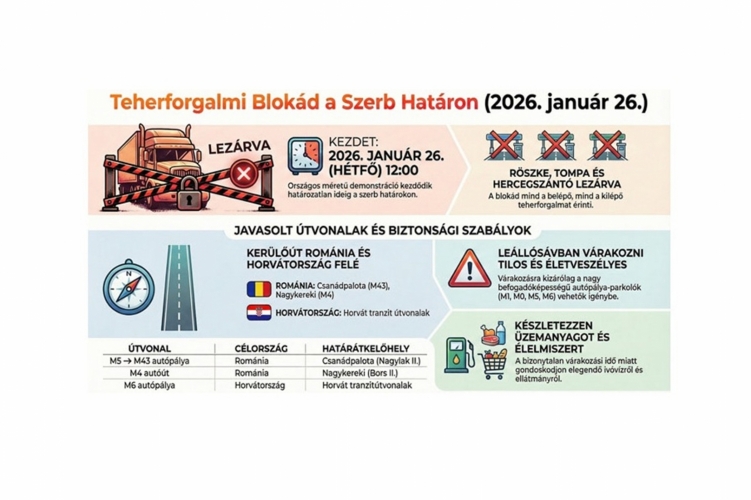Szerb kamionos sztrájk miatt leáll az átkelés a határon