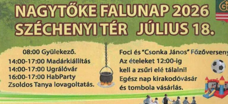 Színes programokkal várja a látogatókat a Nagytőke Falunap 2026