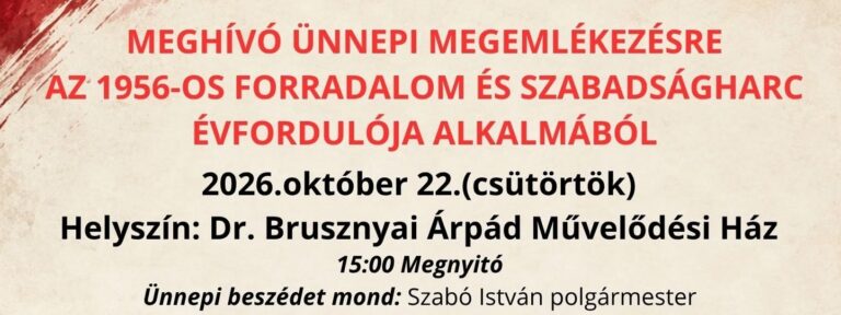 Ünnepi megemlékezést tartanak Derekegyházon október 22-én